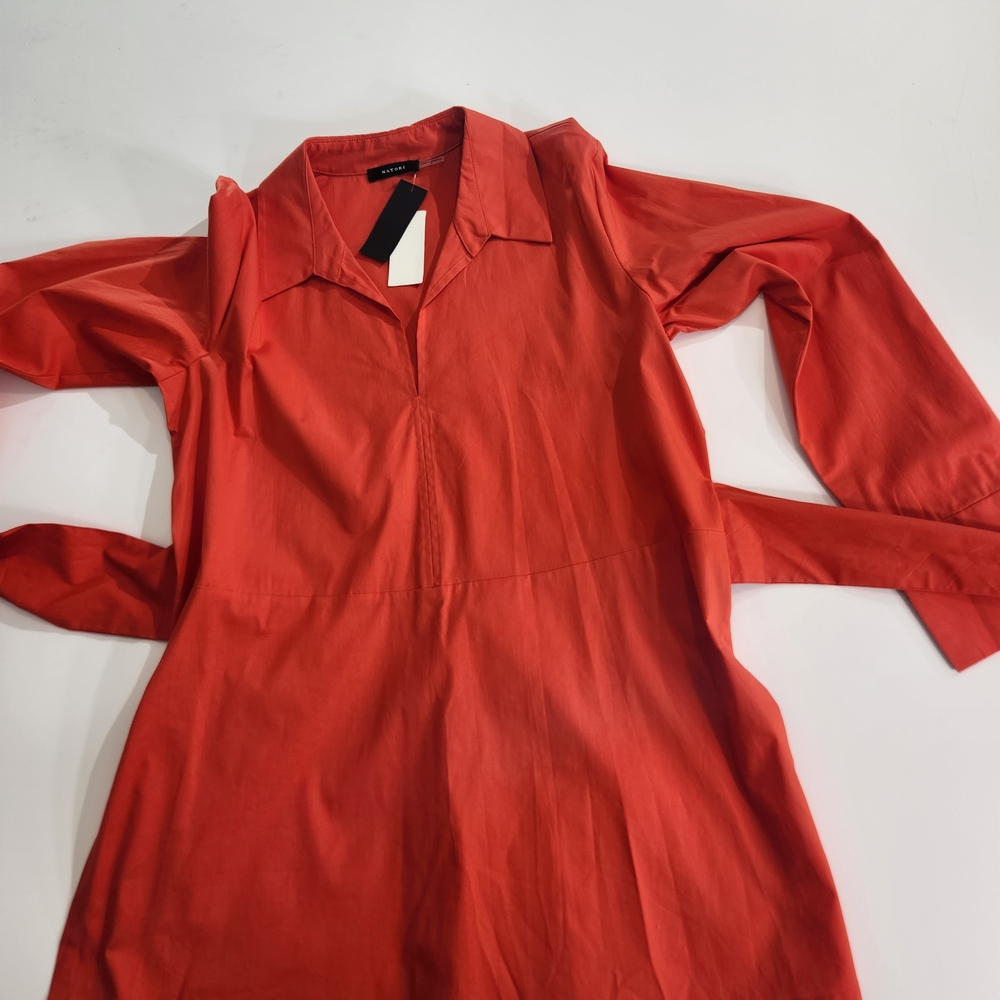 Natori Women's Collared Tunic Blouse Size S Cotton Poplin Tie Front Orange 01 - Picture 6 of 16